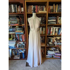 Aiden Mattox blush pink mermaid style maxi gown with lace inserts sz 6 nwt